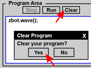 Clicking on the Clear button, and then clicking on "Yes" when asked "Clear your program?"